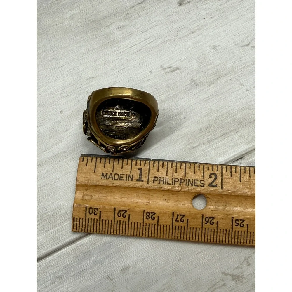 Heidi Daus Crystal Flower Cocktail Ring Bronze Tone Blue Center Stone Size 8